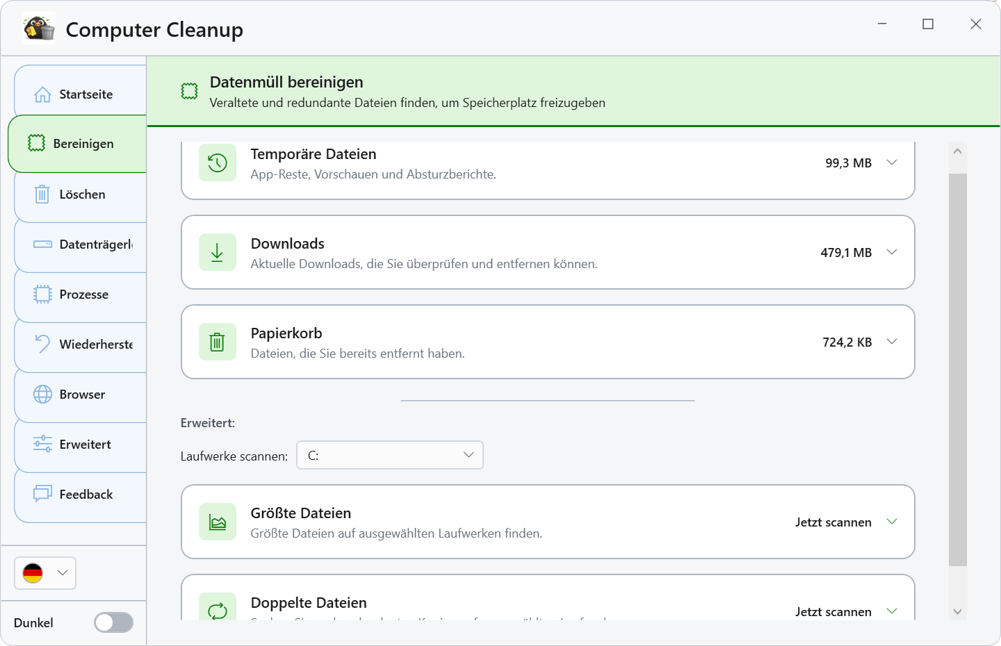 Screenshot: Datenmüll bereinigen