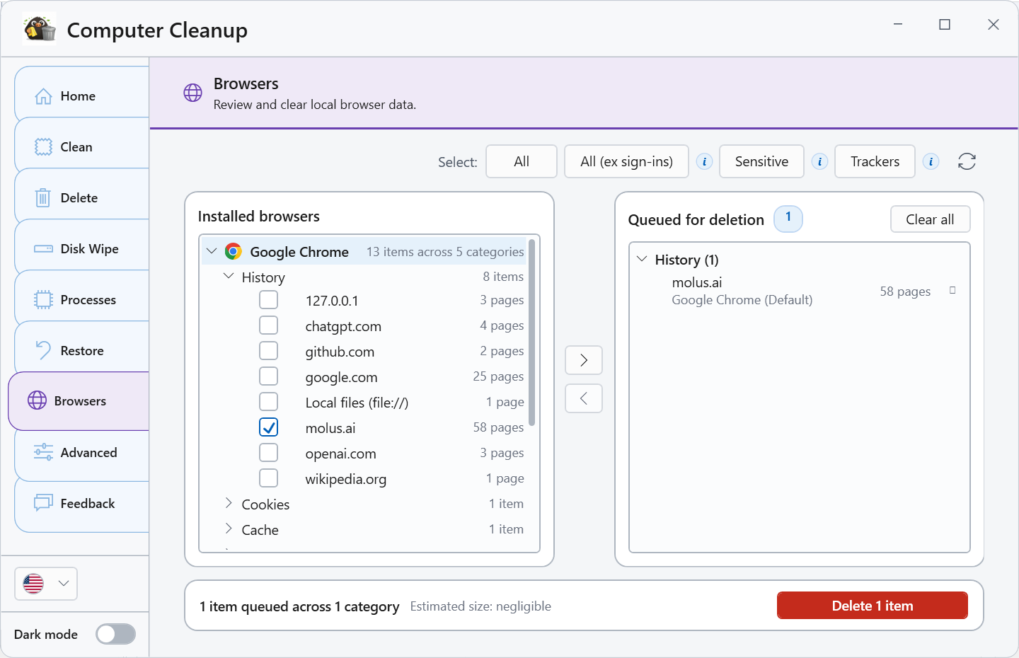 Smart Web History Delete screenshot