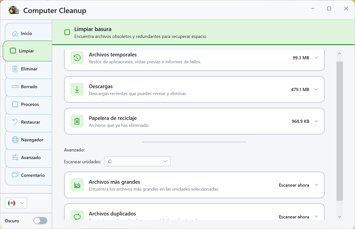 Captura de pantalla de Limpiar archivos sobrantes